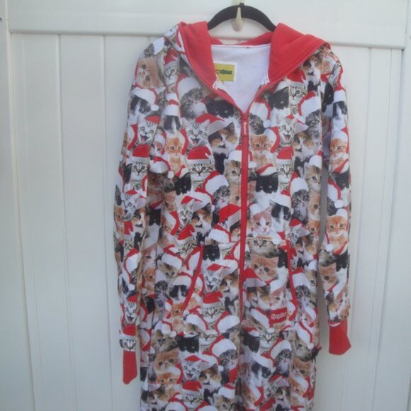 NEW Tipsy Elves Pajamas Unisex Med Cats Print Unisex Fleece Lined Hoodie - Picture 3 of 7